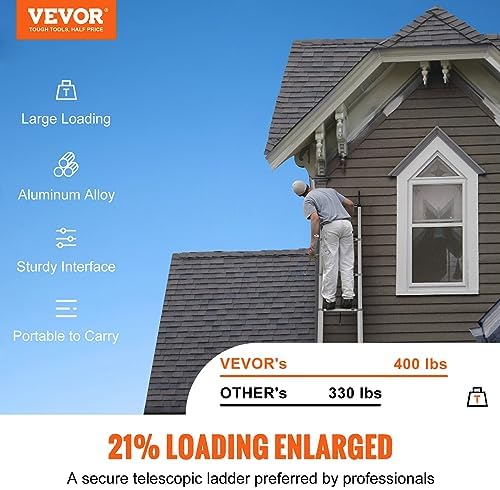 VEVOR Telescoping Ladder, 15 FT Aluminum Collapsible Extension Ladder, 400 LBS Capacity with Non-Slip Feet, Portable Multi-Purpose Compact Ladder for Home, RV, Loft, ANSI Liste…