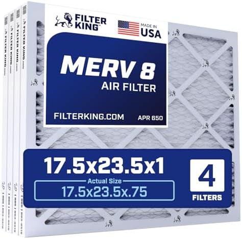 Filter King 17.5x23.5x1 Air Filter | 4-PACK | MERV 8 HVAC Pleated A/C Furnace Filters | MADE IN USA | Actual Size: 17.5 x 23.5 x .75"