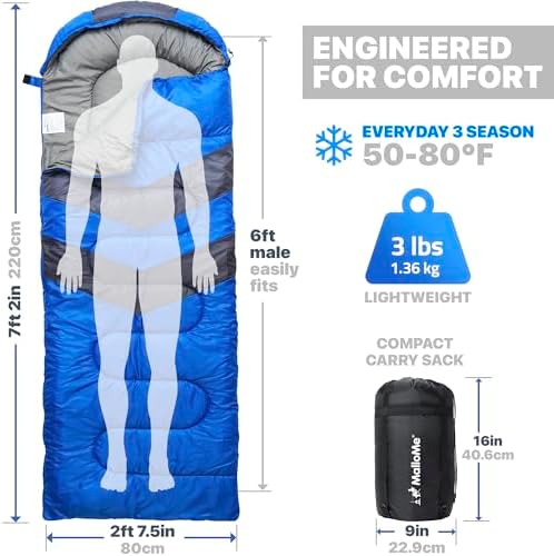 MalloMe Sleeping Bags for Adults Cold Weather & Warm - Backpacking Camping Sleeping Bag for Kids 10-12, Girls, Boys - Lightweight Compact Camping Essentials Gear Accessories Hiking Sleep Must Haves