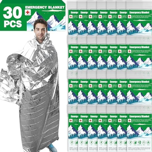 CXYARY Emergency Mylar Thermal Blanket 30 Pack, 84” x 52” Space Blankets, Emergency Thermal Blanket Space Rescue Survival Gear Camping for Outdoors, Hiking, Camping Survival