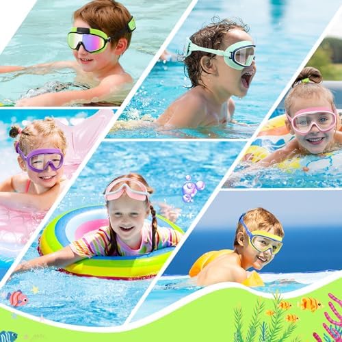 Vvinca Kids Swim Goggles for Age 2-8, Toddler-Goggles with Fabric Strap No Leak Pain-Free, Anti-Fog Goggles for Girls Boys