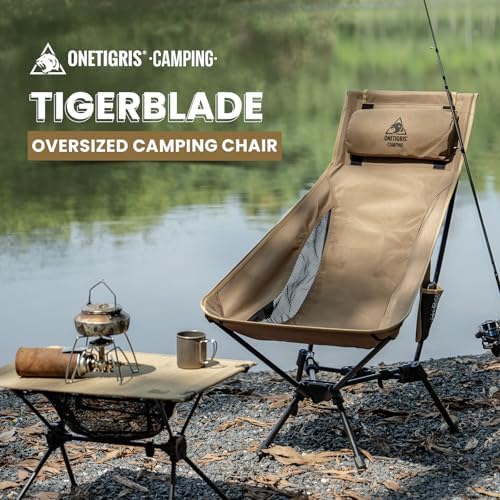 OneTigris Tigerblade High Back Camping Chair with Pillow Design, Comfortable Widened Seat Folding Chair