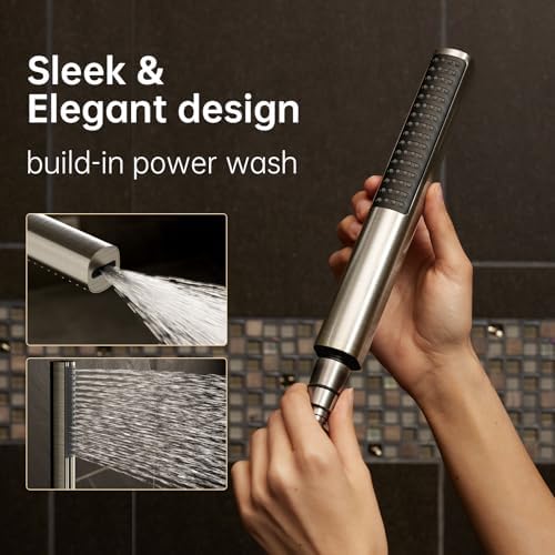 Veken 10" Luxurious Brushed Nickel All Metal Rain Shower Head with Handheld Spray Combo, High Pressure Rainfall Square Shower Heads with Extention Arm, Wide Dual Showerhead, Bathroom Accessories