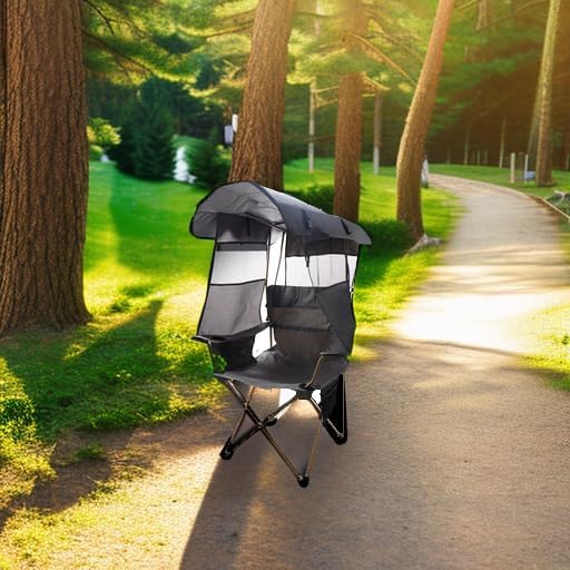 Camping Chair with Canopy Shade,Portable Folding Chair with UPF 50+ Sun Shade,Cup Holder,Side Pocket,Soccer Chair Adults for Camp,Beach,Outdoor Sports-Support 330 LBS Grey