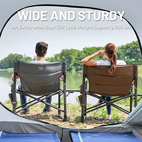 TIMBER RIDGE XXL Upgraded Oversized Directors Chairs with Foldable Side Table, Detachable Side Pocket, Heavy Duty Folding Camping Chair up to 600 Lbs Weight Capacity (Brown) Ideal Gift