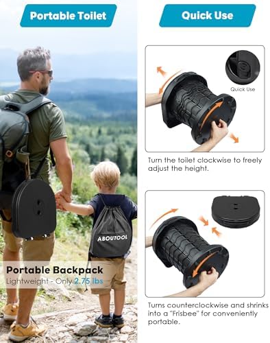 Portable Toilet for Adults, Adjustable Height Camping Toilet Portable, Outdoor Emergency Toilet for Car, Travel, Camping, and Hiking, Comfortable Portable Potty for Adults with 20 Toilet Bags