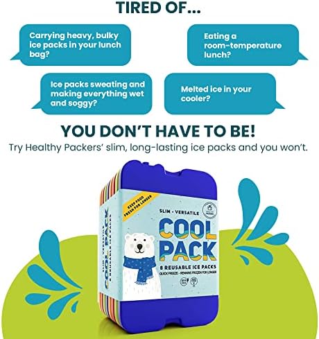 Ice Packs for Lunch Bags - Original Cool Pack | Slim & Long-Lasting Reusable Ice Pack for Lunch Box, Lunch Bag and Cooler | Freezer Packs for Coolers (Set of 8)