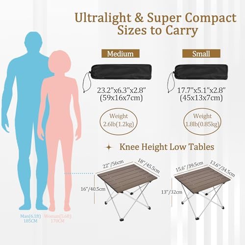 Grope Small Folding Camping Table with Aluminum Table Top, Beach Table for Sand with Carrying Bag,Prefect for Outdoor,Picnic,BBQ,Cooking,Festival
