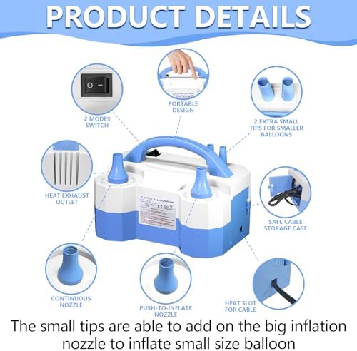 SINBEE Balloon Pump, Balloon Pump Electric, Portable Dual Nozzle Electric Blower Air Pump Inflator for Party Decoration. Faster and Save Time