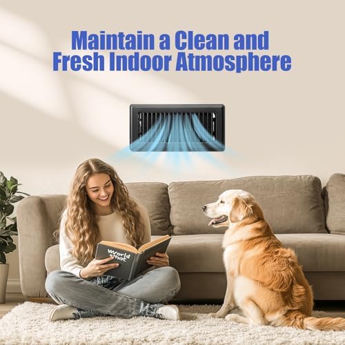 Floor Register 4x10, Floor Vent Covers for Home Floor, Sidewall, Heavy Duty Steel Walkable Floor Grates, Adjustable Air Vent Covers Rust Proof Finish, 4" x 10'' Floor Vent, 6 Pack, Black