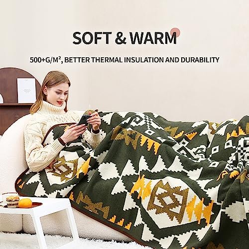ACUSHLA Merino Wool Camp Blanket - Warm Thick Washable Large Outdoor Camping Sleeping Throw Blanket All Weather Aztec Style 63''X79''