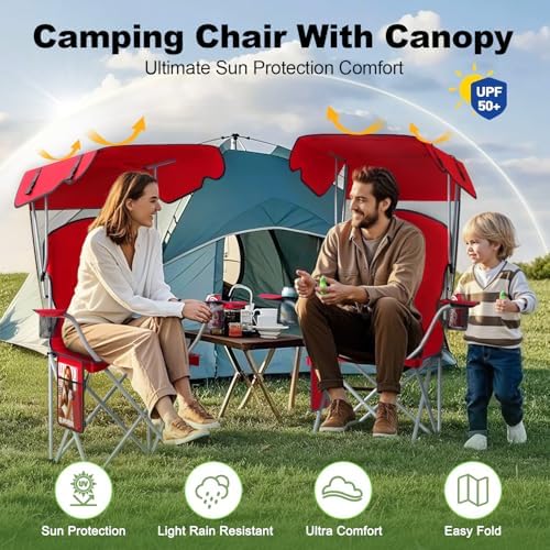 Portable Camping Chair with Canopy - Folding Chair with Canopy, Durable 600D Oxford Canopy Chair for Camping, Beach, Picnics, Fishing & Sports