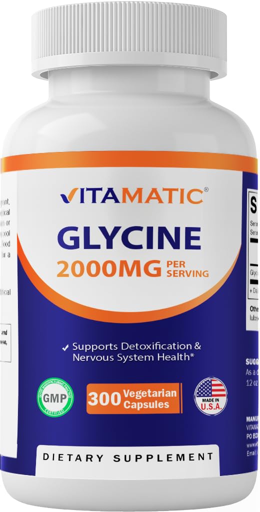 Vitamatic Glycine Supplement, 2000mg Per Serving, 300 Count, Non-GMO, Gluten Free
