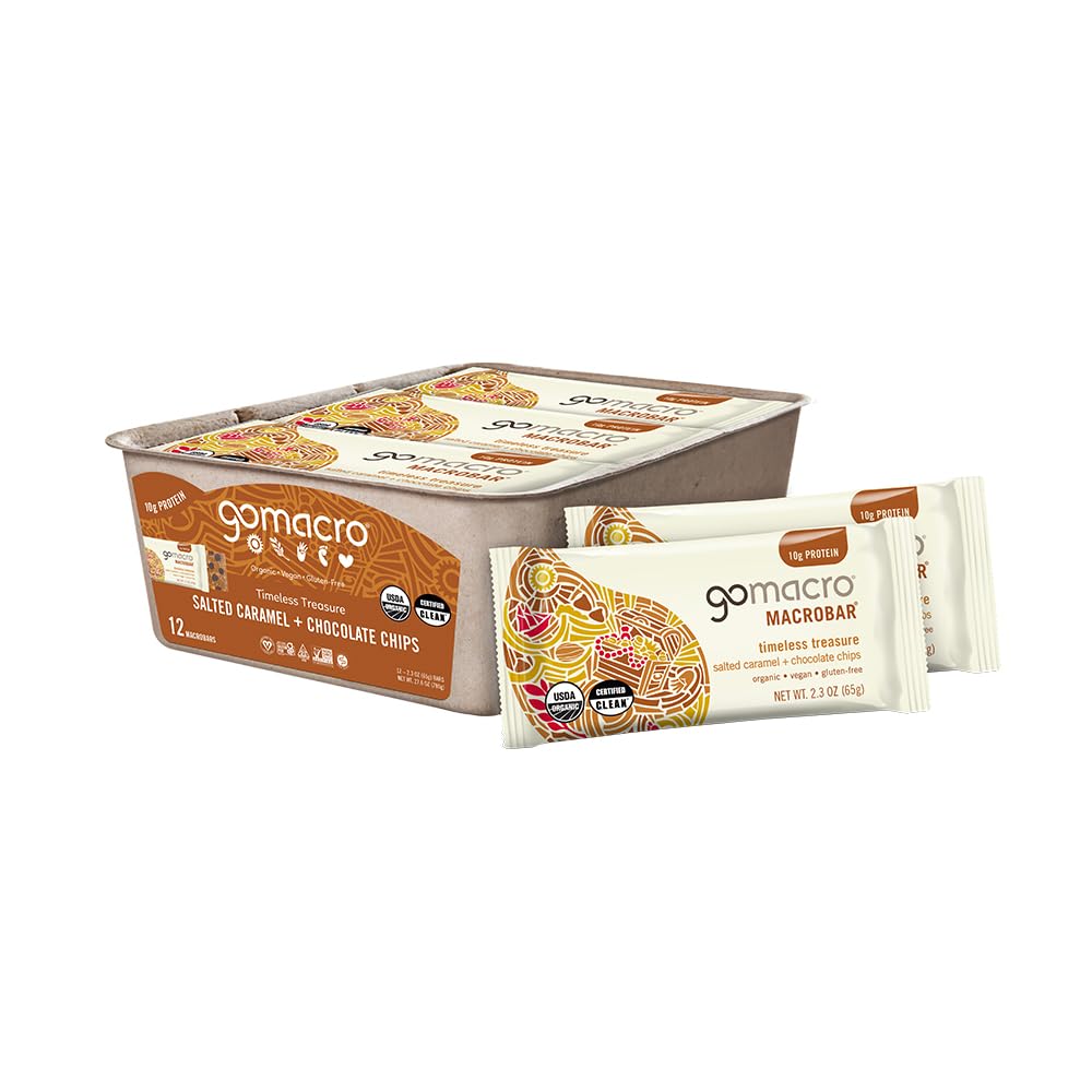 GoMacro MacroBar Organic Vegan Protein Bars - Salted Caramel + Chocolate Chips (2.3 Ounce Bars, 12 Count)