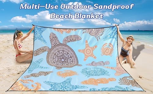 Beach Blanket Waterproof Sandproof Beach Mat 79" X 83" /10'x9'for 2-8 Adults Quick Drying Outdoor Picnic Mat Beach Accessories for Travel, Camping, Hiking