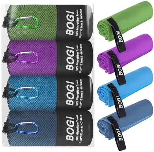 BOGI 4 Pack(8 pcs) Microfiber Travel Sports Towel-Quick Dry Towel, Soft Lightweight Microfiber Camping Towel Absorbent Compact Travel Towel for Camping Gym Beach Bath Yoga Swimming Backpacking-X Large