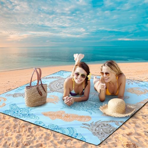 Beach Blanket Waterproof Sandproof Beach Mat 79" X 83" /10'x9'for 2-8 Adults Quick Drying Outdoor Picnic Mat Beach Accessories for Travel, Camping, Hiking