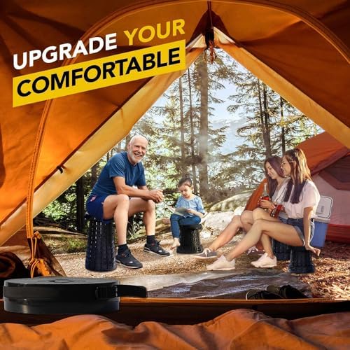 Upgraded 19.7"Portable Collapsible Folding Stool with Cushion Retractable Telescoping Foldable Stool for Adults Heavy Duty Camping Sturdy with Max Load Capacity 1000lbs for Outdoor Fishing Hiking BBQ