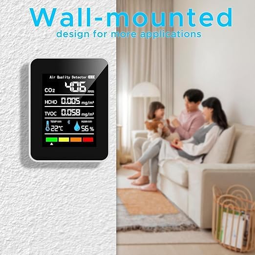 Indoor Air Quality Monitor, 5-in-1 CO2 TVOC HCHO Temperature Humidity Detector, Digital LCD Display