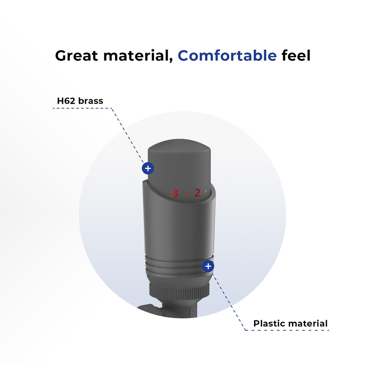 VANCOCO Anthracite Grey Thermostatic Radiator Valves 15mm (TRV) with Lockshield, 1/2"×15mm Angled Radiator Thermostat Valve, H62 Brass, Energy Saving Modern TRV for Central Heating Syetem