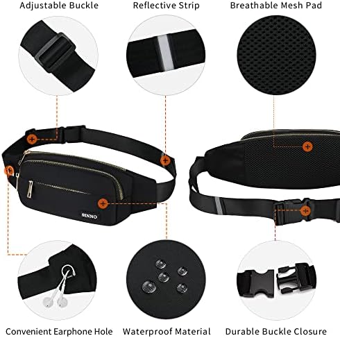 SINNO Large Crossbody Fanny Pack for Women Men Belt Bag With 4-Zipper Pockets for Travel Running Hiking Workout Dog Walking Outdoors Sport Fishing Waist Pack Bag Carrying All Phones