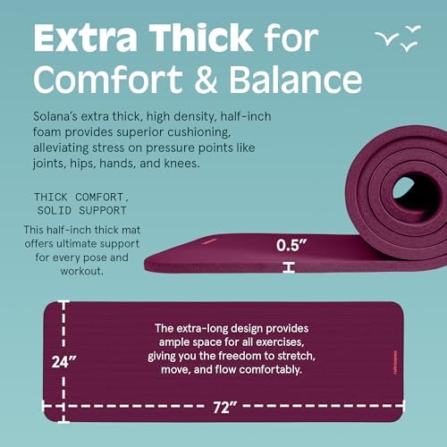 Retrospec Solana Yoga Mat 1/2" Thick w/Nylon Strap for Men & Women - Non Slip Exercise Mat for Yoga, Pilates, Stretching, Floor & Fitness Workouts
