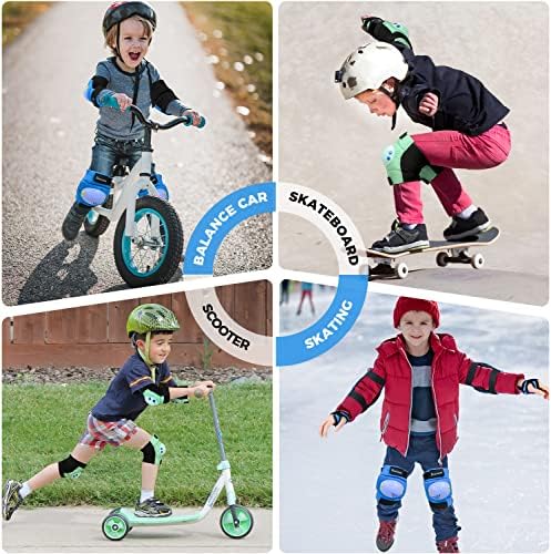 BOSONER Kids/Youth Knee Pads Elbow Pads Wrist Guards Set for 3-15 Years, Child Protective Gear Set for Roller Skates, Cycling, BMX Bike, Skateboard, Inline Skating, Scooter Riding Sports…