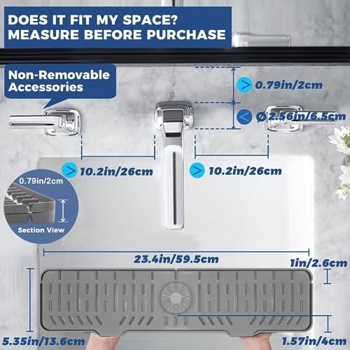 24" Splash Guard Plus Size Silicone Sink Faucet Drying Mat Handle Drip Catcher Tray Dish Sponge Holder Kitchen Accessories Protector Home Organization Gadgets Organizer