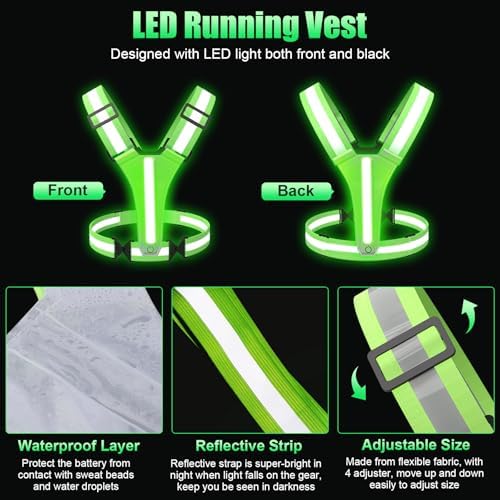 LED Reflective Vest Running Gear, 5 Colors Lights Up Running Vest Rechargeable for Night Walking Running Cycling Jogging, Adjustable Size for Men Women Kids