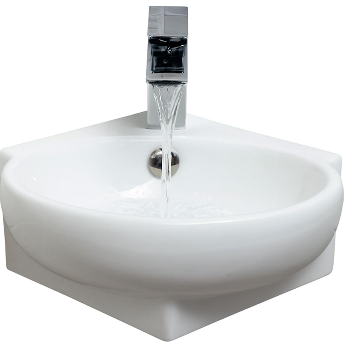 Compact Corner Wall Hung Basin Sink with Single Tap Hole Space-Saving Cloakroom Hand Wash Basin White Ceramic Corner Sink for Small Bathrooms & En-suites 370mm x 395mm