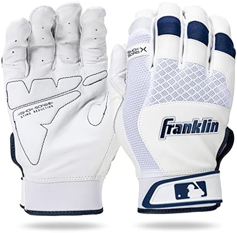 Franklin Sports MLB Baseball Batting Gloves - Shok-Sorb X Batting Gloves for Baseball + Softball - Adult + Youth Padded Non-Sting Batting Glove Pairs - Multiple Colors + Sizes