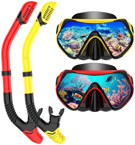 Snorkeling Gear for Adults, Dry-Top Snorkel Set Scuba Diving mask, 180°Panoramic Wide View Professional Snorkeling Gear Breathing Freely Snorkel Mask
