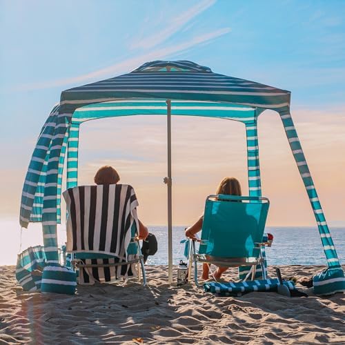 AMMSUN Beach Cabana, 6.2'×6.2' Beach Canopy, Easy Set up and Take Down, Cabana Tent with Sand Pockets, Instant Sun Shade with Side Wall, Turquoise