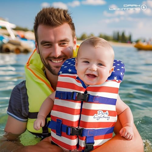 Dark Lightning USCG Approved Infant Life Jacket 0-30 lbs, Swim Vest for Baby/Toddlers 1-3 Year Old 20-30 lbs,Toddler Floaties for Pool Swimming,Boating,Beach,Puddle