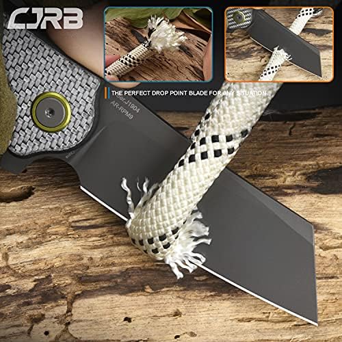 CJRB Crag Folding Pocket Knife, 3.43" AR-RPM9 Steel Blade Carbon Fiber Handle EDC Knife with Pocket Clip for Men Women Camping Survival Hiking, Grey (J1904)