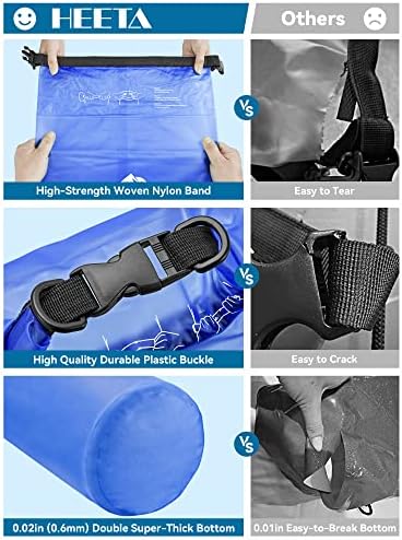 HEETA Dry Bag Waterproof for Women Men, 5L/10L/20L/30L/40L Roll Top Lightweight Dry Storage Bag Backpack with Phone Case for Travel, Swimming, Boating, Kayaking, Camping & Beach, 11 Transparent Colors