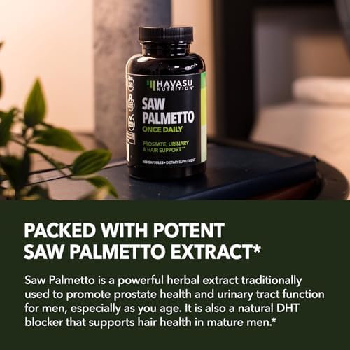 Saw Palmetto for Men Prostate Health Supplement to Promote Urinary Tract Function - 500mg Per Serving - 100 Count - DHT Blocker Hair Vitamin - Vegan, Non-GMO Capsules, Over 3 Month Supply