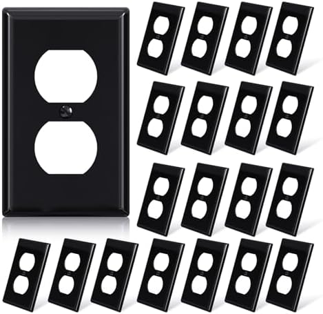 ELEGRP Duplex Receptacle Outlet Covers, 1-Gang Standard Size Wall Plates, Unbreakable Polycarbonate Dual Outlet Faceplates Covers, UL Listed, Color-matched Screws Included (20 Pack, Glossy Black)