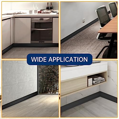 Flexible Baseboard Molding Trim 4 Inch Self-Adhesive Vinyl Wall Base Peel and Stick Cove Base Rubber Wall Baseboard Moulding Trim (20Ft, Black)