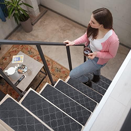 Stair Treads for Wooden Steps 15pcs - 8x30in Carpet Stairs Runner Indoor Non-Slip Stair Mats for Kids Elders and Pets