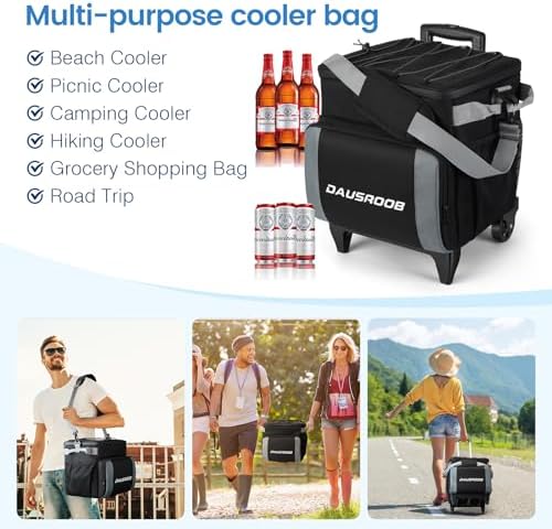 Rolling Cooler with Wheels, Heavy Duty Leakproof Soft-Sided Ice Chest, 12Hrs Ice Retention & Enhanced Stability Wheeled Coolbag, Insulated Travel Cooler for Camping,Grocery,Beach,Outdoor