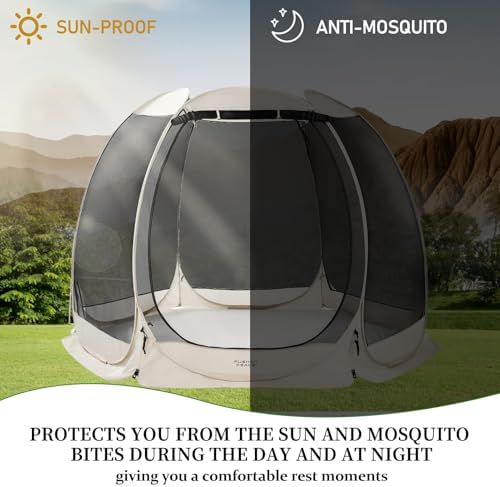 Screen House Gazebo Pop Up Screen Tent Canopy Outdoor Sun Shelter with Mosquito Netting for 4-6 Person Picnics, Parties Patio, Backyard, Deck & Outdoor Activities (9 * 6.6 FT)