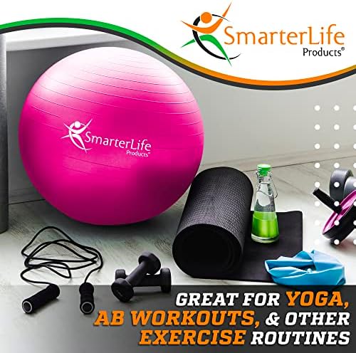 SmarterLife Exercise Ball Yoga Ball for Fitness, Balance, Stability, or Pregnancy, Gym Ball for Core Workout, Physical Therapy, Yoga Ball Chair for Office, Anti-Slip Anti-Burst