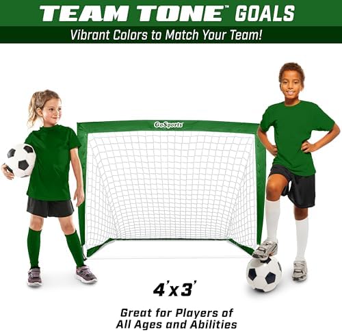 GoSports Portable Soccer Goals for Kids - 13 Color Options - Choose 4 x 3 ft or 6 x 4 ft - Team Tone Pop Up Nets for Backyard