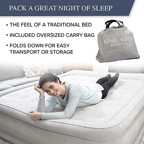 King Koil Luxury Built-in Pillow Top Queen Air Mattress with Built-in High-Speed Pump Best for Home, Camping, Guests, 20" Queen Size Double High Airbed, Blow Up Mattress, Waterproof, 1-Year Warranty