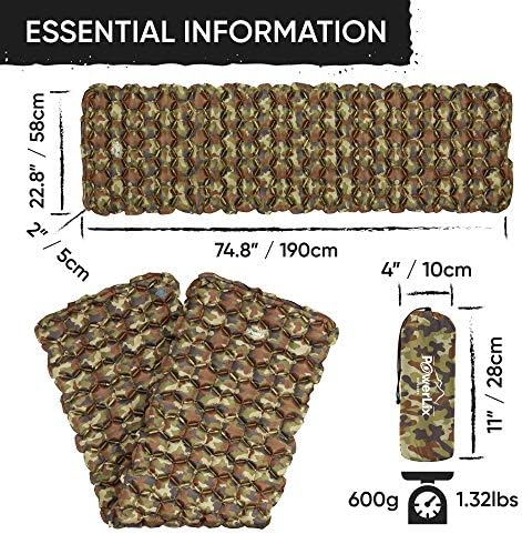 POWERLIX Camping Sleeping Pad - Ultralight Inflatable Camping Mattress Sleeping Mat for Backpacking, Hiking, Compact Lightweight Sleeping Pad, Inflation Bag/Repair Kit Included