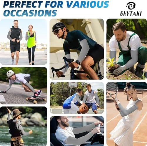 BHYTAKI UV Sun Protection Arm Sleeves, UPF 50 Sports Cooling Arm Compression Sleeves for Men Women Teenager