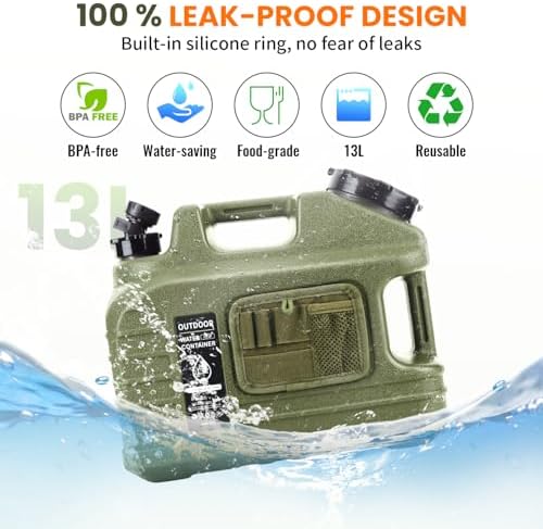 3.5 Gallon Camping Water Container with Spigot/Tool Bag, Camping Water Container BPA Free Water Storage with Spigot No Leakage Portable Emergency Water Tank,Multifunction Water Storage