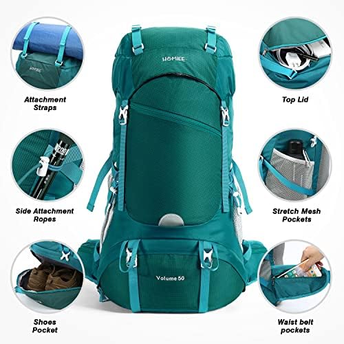 HOMIEE 50L Hiking Backpack Travel Bag Waterproof Camping Rucksack with Rain Cover Lightweight Backpacking Backpack