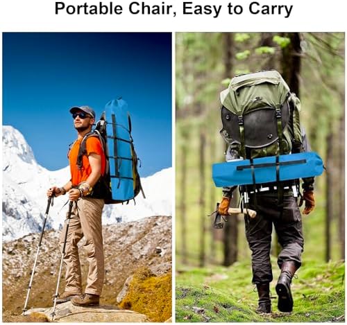 2PCS Folding Camping Collapsible Chairs Heavy Duty Lawn Chair with Cooler Bag, Storage Pocket, Waterproof Bag Outdoor Arm Chair, Supports 225LBS, Blue